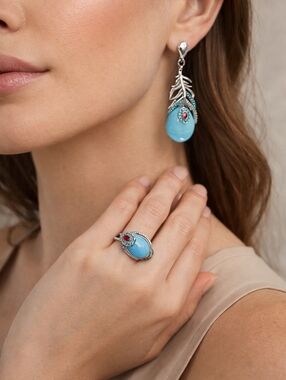 Silver and Blue Leaf Drop Earrings